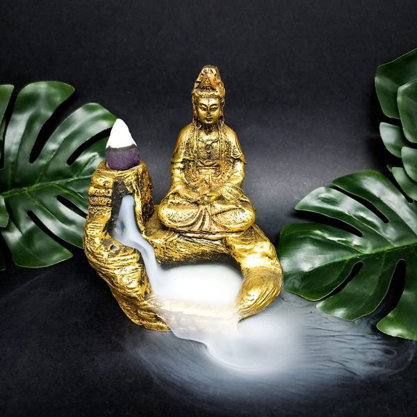 Incensário Cascata Buda Hindu da Paz + 5 incensos cone de Brinde.