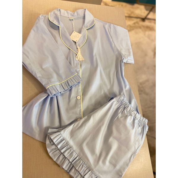 Conjunto Curto Babadinho Azul Bebê