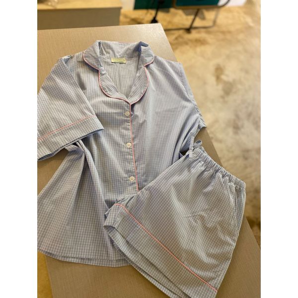 Conjunto Curto Tradicional Xadrez Azul