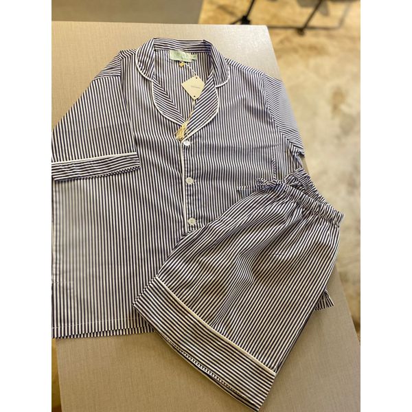 Conjunto Curto Tradicional Masculino Listrado Azul