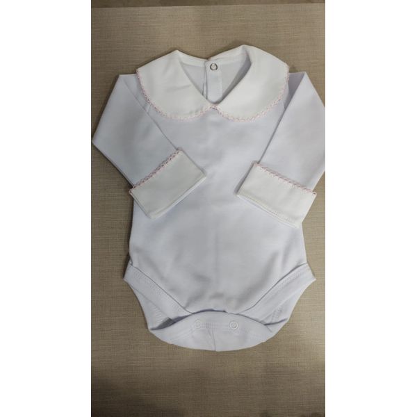 Body Branco com Bordados Rosa
