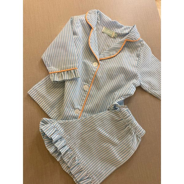 Conjunto Curto Babadinho Listrado Azul