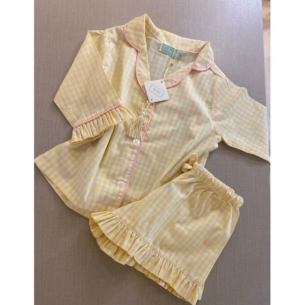 Conjunto Curto Babadinho Xadrez Amarelo