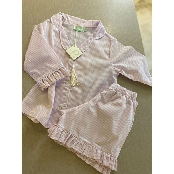 Conjunto Curto Listrado Rosa e Branco