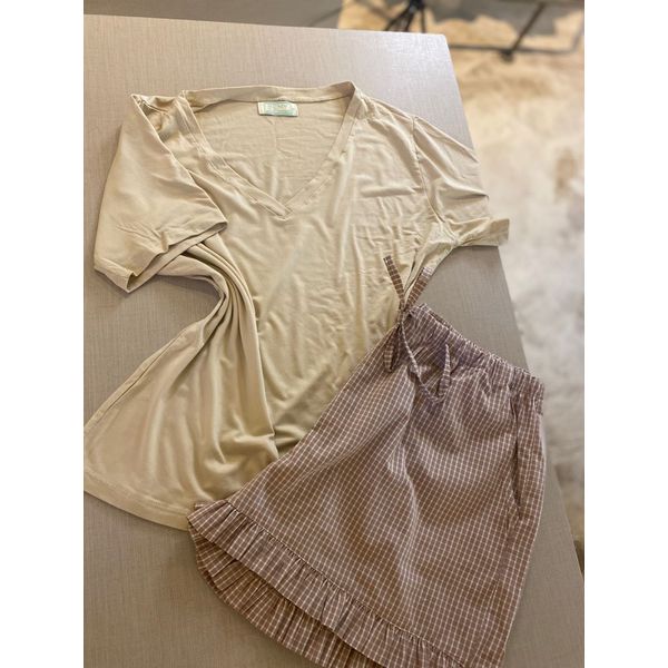 Conjunto Curto Short Babadinho Vichy Marrom