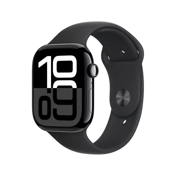 Apple Watch Series 10 GPS • Caixa preta brilhante de alumínio – 46 mm • Pulseira esportiva preta