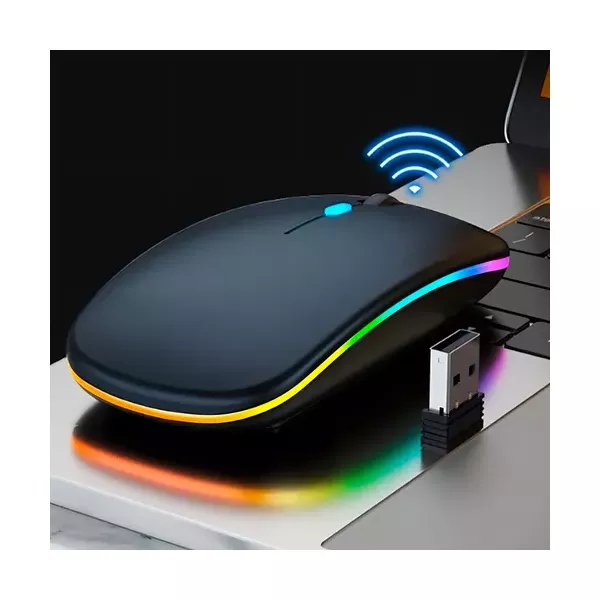 Mouse Sem Fio Wireless Recarregável Led Rgb 2.4ghz Cor Preto
