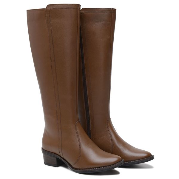 Bota Montaria Feminina de Couro Caramelo Aurora