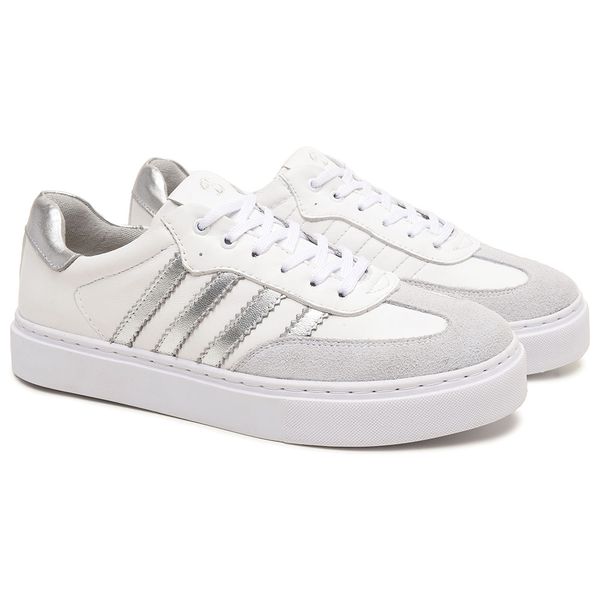 Tênis Casual Feminino em Couro Branco Rebeca 