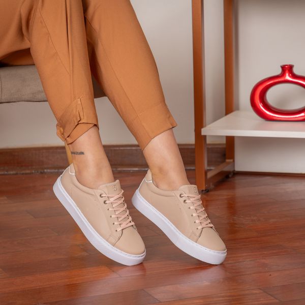Tênis Casual Feminino em Couro Nude 005 BERGANNO