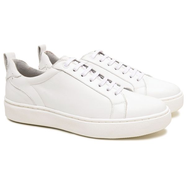 Tênis Casual Masculino em Couro Branco Yaris 
