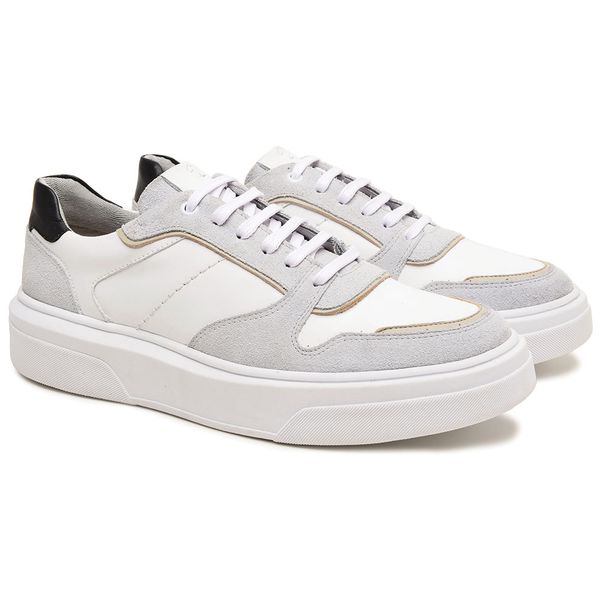 Tênis Casual Masculino em Couro Branco Polo 