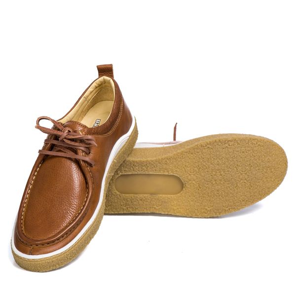 Sapato Casual Couro Legítimo Caramelo Sola Bege Forro de Couro