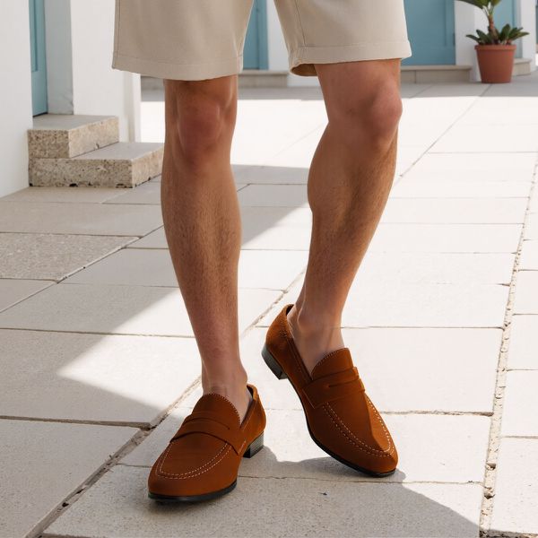 Mocassim Masculino HLLQ Bordado - Camurça Com Sola Vermelha | Tamanhos 7-13