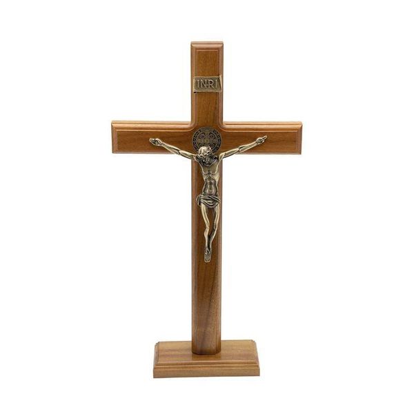 Crucifixo Mesa e Parede -Madeira com medalha de São Bento 35 cm