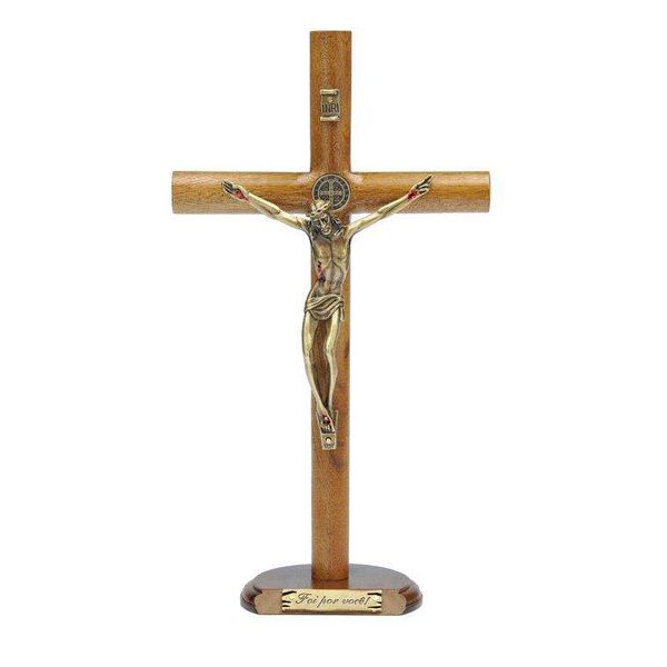 Crucifixo Mesa - Madeira Cilíndrica São Bento 26 cm