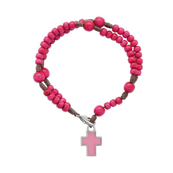 Pulseira Terço Cruz Rosa Infantil