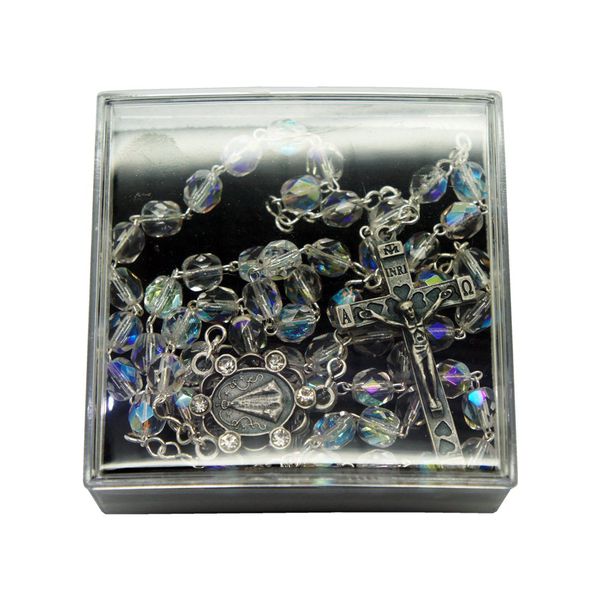 Terço Cristal Vidro Irisado Transparente Nossa Senhora Aparecida 