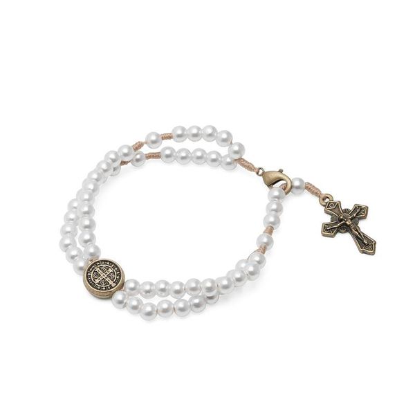 Pulseira Terço Pérola 5mm -Medalha São Bento