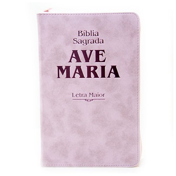 Bíblia Ave Maria com zíper rosa - Letra Maior