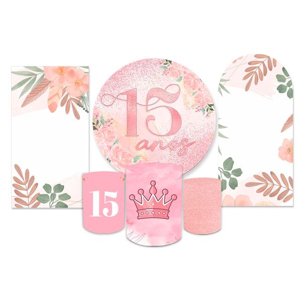 Kit Casadinho + Painel Romano Tema 15 Anos Rosa