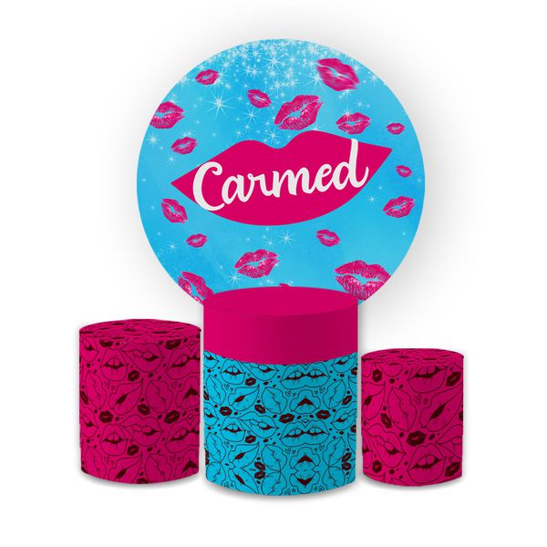 Kit Capa Painel Redondo + Trio Cilindros Decoração Aniversário Carmed Fini