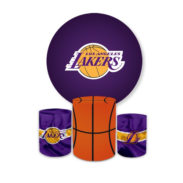 Kit Capa Painel Redondo + Trio Cilindros Decoração Aniversário Festa Infantil Basquete 