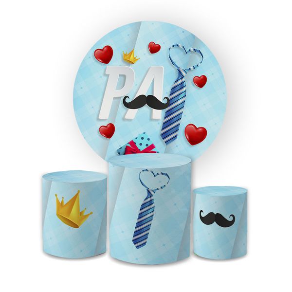 Kit Capa Painel Redondo + Trio Cilindros Decoração Festa Dia dos Pais 