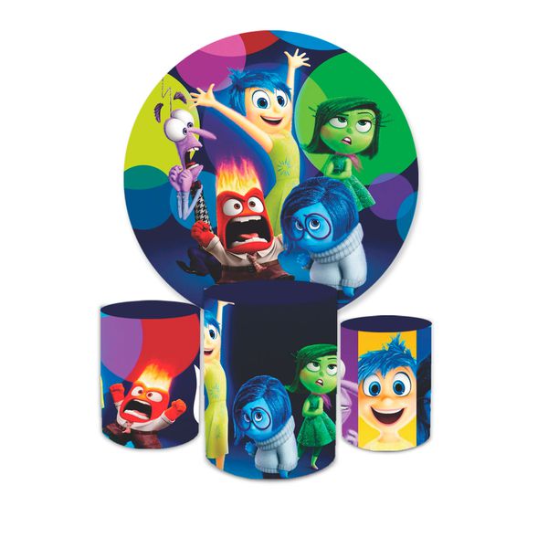 Kit Capa Painel Redondo + Trio Cilindros Decoração Festa Aniversário Infantil Divertidamente
