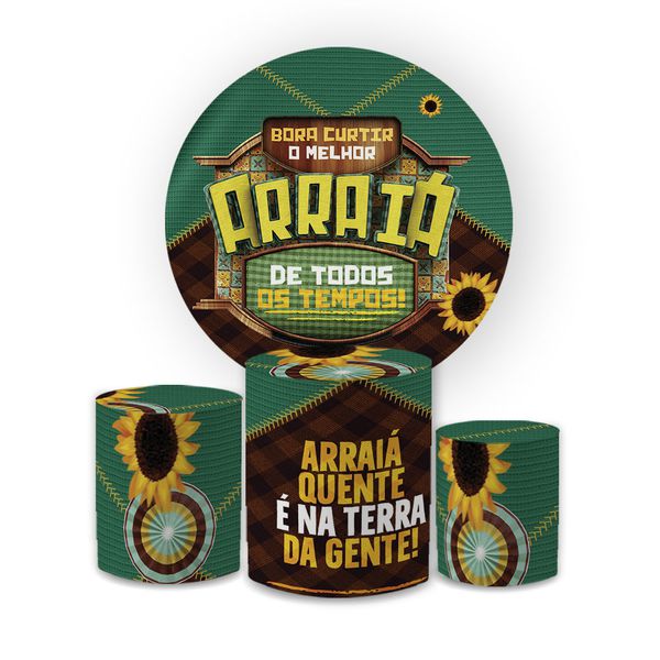 Kit Capa Painel Redondo + Trio Cilindros Decoração Festa Junina 