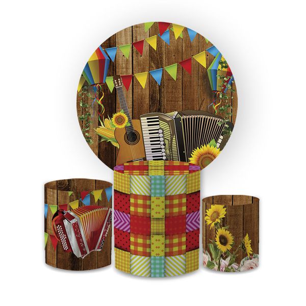 Kit Capa Painel Redondo + Trio Cilindros Decoração Festa Junina