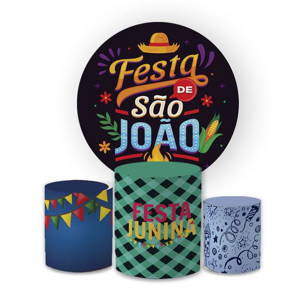 Kit Capa Painel Redondo + Trio Cilindros Decoração Festa Junina 