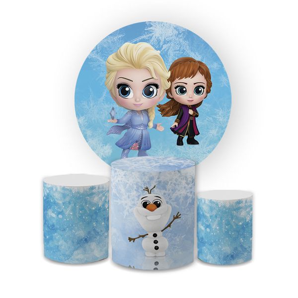 Kit Capa Painel Redondo + Trio Cilindros Decoração Festa Aniversário Infantil Desenho Frozen Baby