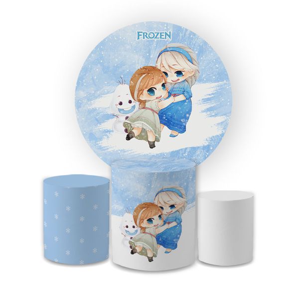 Kit Capa Painel Redondo + Trio Cilindros Decoração Festa Aniversário Infantil Desenho Frozen Baby