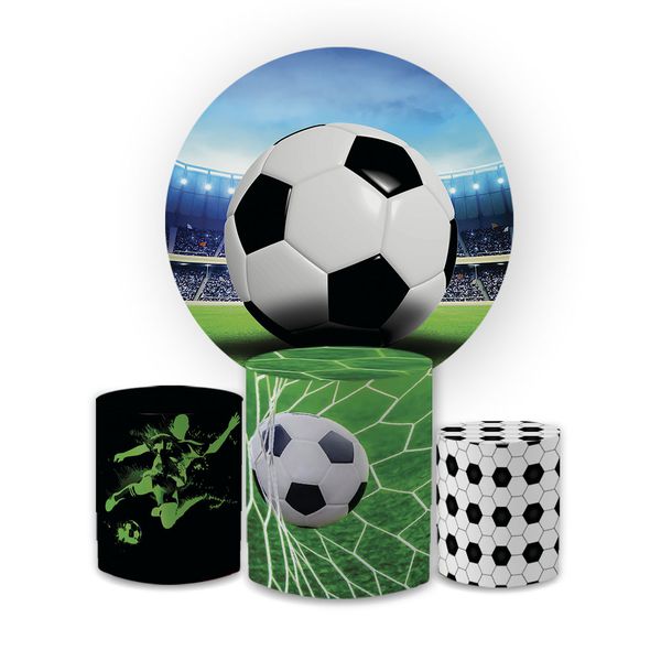 Kit Capa Painel Redondo + Trio Cilindros Decoração Festa Aniversário Infantil Futebol