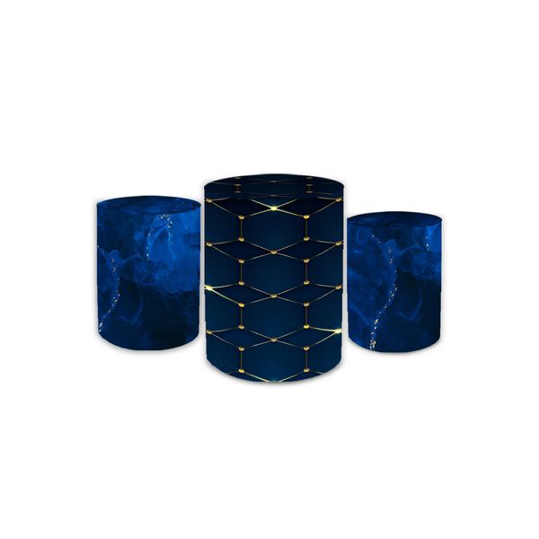 Kit Trio De Cilindros Geométrico Azul Brilho