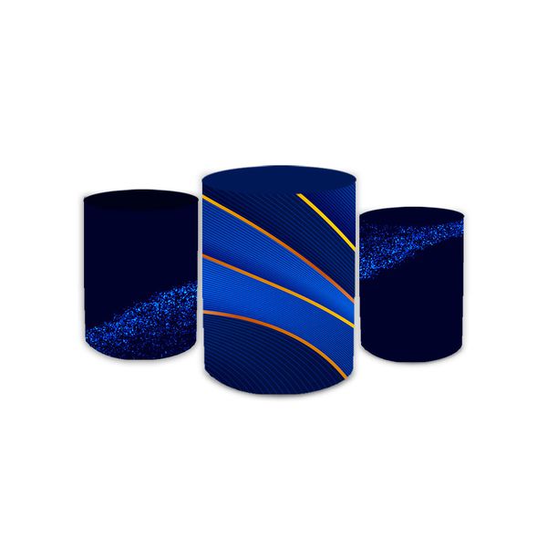 Kit Trio De Cilindros Geométrico Azul Brilho Dourado