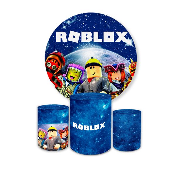 Kit Capa Painel Redondo + Trio Cilindros Decoração Festa Aniversário Infantil Tema Roblox 