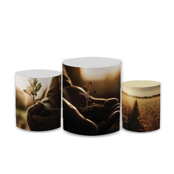 Trio Capas de Cilindros Sublimados Decorativo Tema Agro Fazenda Decoração