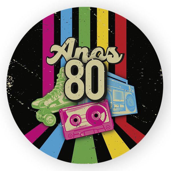 Capa Painel Redondo Decorativo Tema Anos 80 Retrô Discoteca Decoração Festa