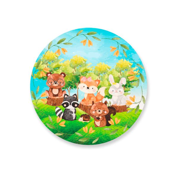 Capa Painel Redondo Decorativo Tema Bosque Animais Decoração Festa Infantil