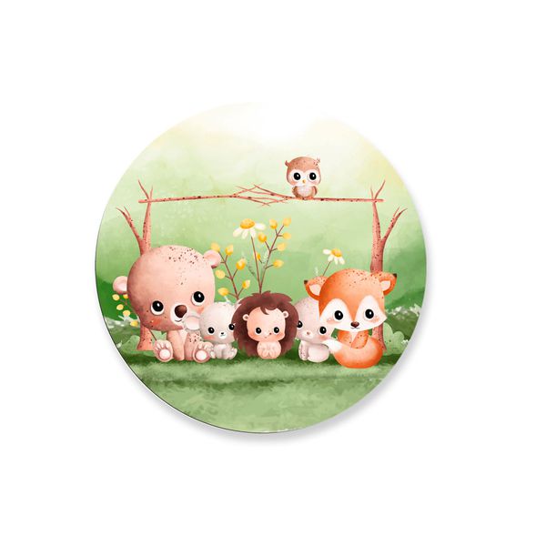 Capa Painel Redondo Decorativo Tema Bosque Animais Decoração Festa Infantil
