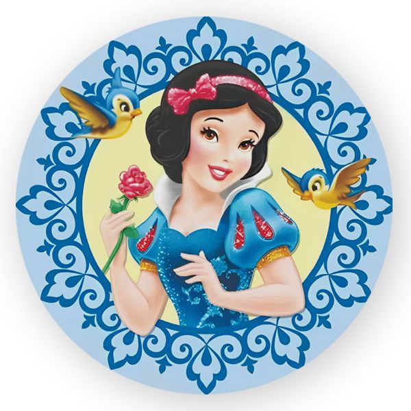 Capa Painel Redondo Decorativo Tema Princesa Branca de Neve Decoração Festa Menina