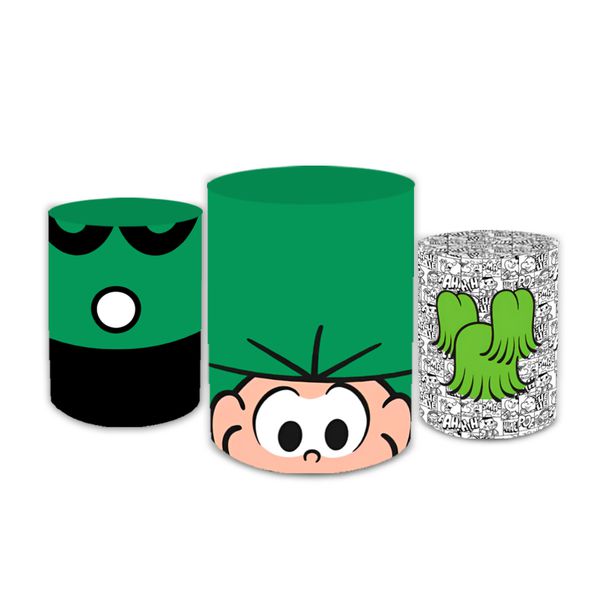 Trio Capas de Cilindros Sublimados Decorativo Tema Cebolinha Turma da Mônica Decoração Infantil