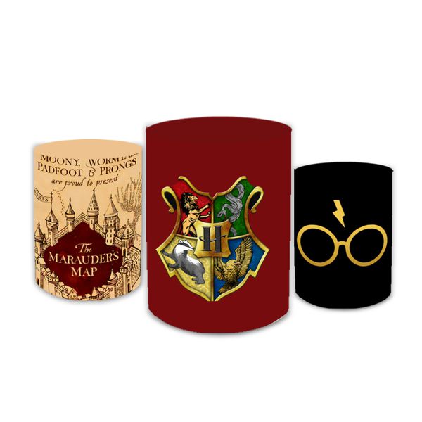 Trio Capas de Cilindros Sublimados Decorativo Tema Harry Potter Hogwarts Decoração Festa