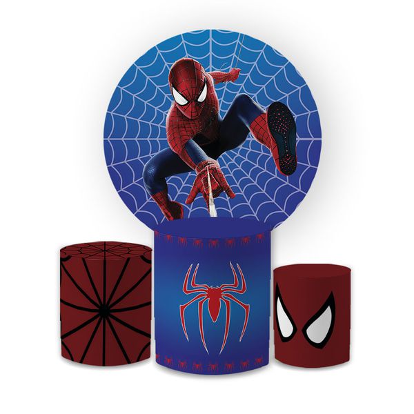 Kit Capa Painel + Trio Cilindros Homem Aranha Heroi Decoração Festa Infantil