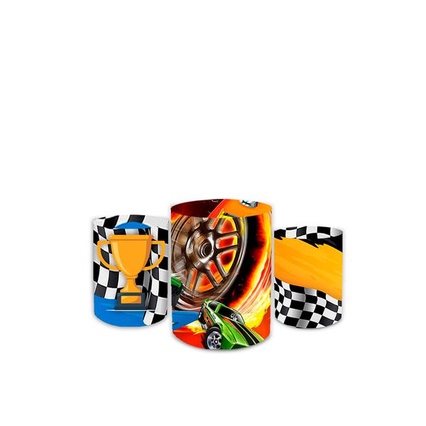 Trio Capas de Cilindros Sublimados Decorativo Tema Hotwheels Decoração Festa Menino