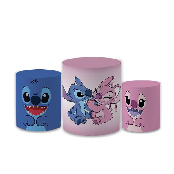 Trio Capas de Cilindros Sublimados Decorativo Tema Lilo e Stitch Decoração Festa Infantil