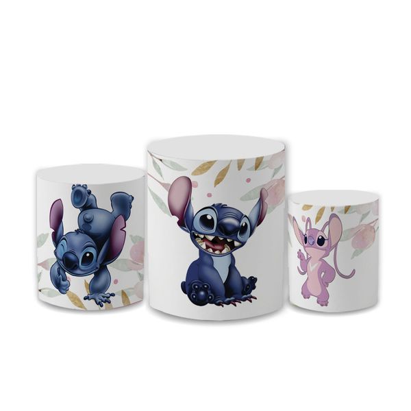 Trio Capas de Cilindros Sublimados Decorativo Tema Lilo e Stitch Decoração Festa Infantil