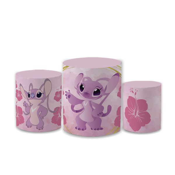 Trio Capas de Cilindros Sublimados Decorativo Tema Lilo e Stitch Decoração Festa Infantil